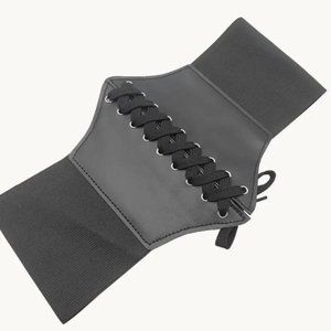 Minimalist Lace Up Corset Belt Black Vegan Faux Leather